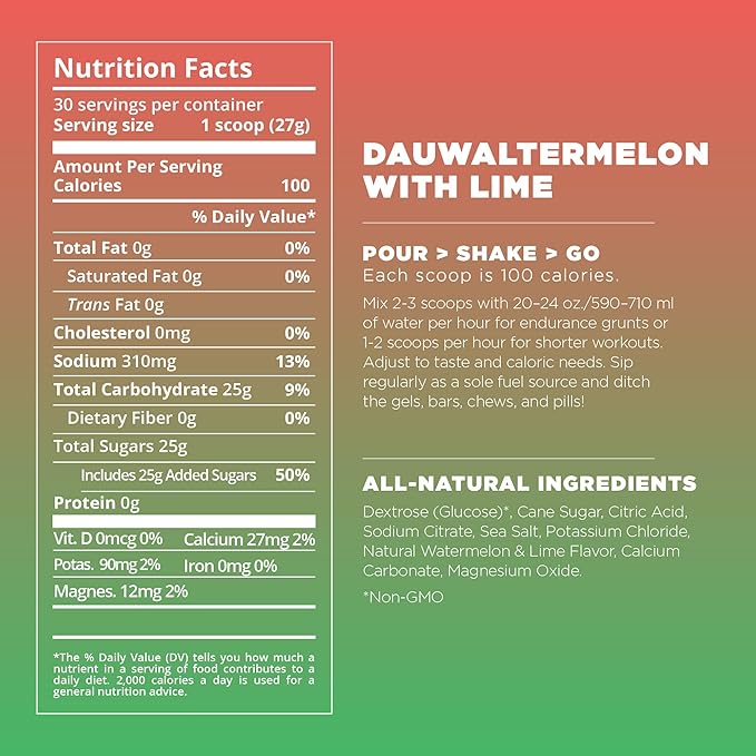 Tailwind Nutrition Endurance Fuel Carbohydrate &amp Electrolyte Sports Drink Mix Powder Gluten-Free Vegan Dauwaltermelon 30 Servings