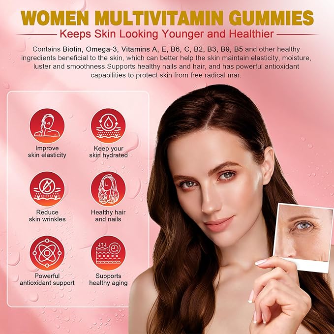 Women + Kids Multivitamin Gummies with Omega-3 (DHA &amp EPA) Methylated Multivitamin Filled Gummies Support Overall Health Immunity Hair Nails Skin HealthBrain Gut Eye