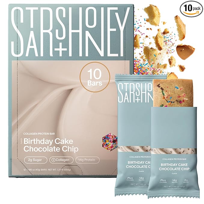 Stars + Honey Protein Bars Birthday Cake Chocolate Chip 14g Protein 2g Sugar with Collagen Peptides Dairy Free Soy &amp Gluten Free Snacks Keto Friendly No Seed Oils or Sugar Alcohols 10 Pac