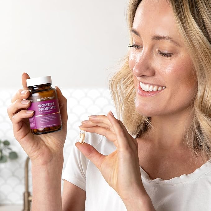 Daily Nouri Probiotics for Women | Vaginal Health + Urinary Tract Support | Vaginal pH &amp Microbiome Balance | 5 Clinically Studied Strains + Cranberry &amp Omega | 30-Day Supply