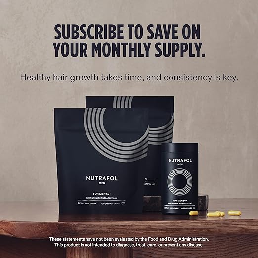 Nutrafol Men 50+ Hair Growth Supplements Clinically Tested for Visibly Thicker Hair and Scalp Coverage #1 Dermatologist-Recommended Hair Growth Supplement Brand - 2 Month Supply 2 Refill Pouches