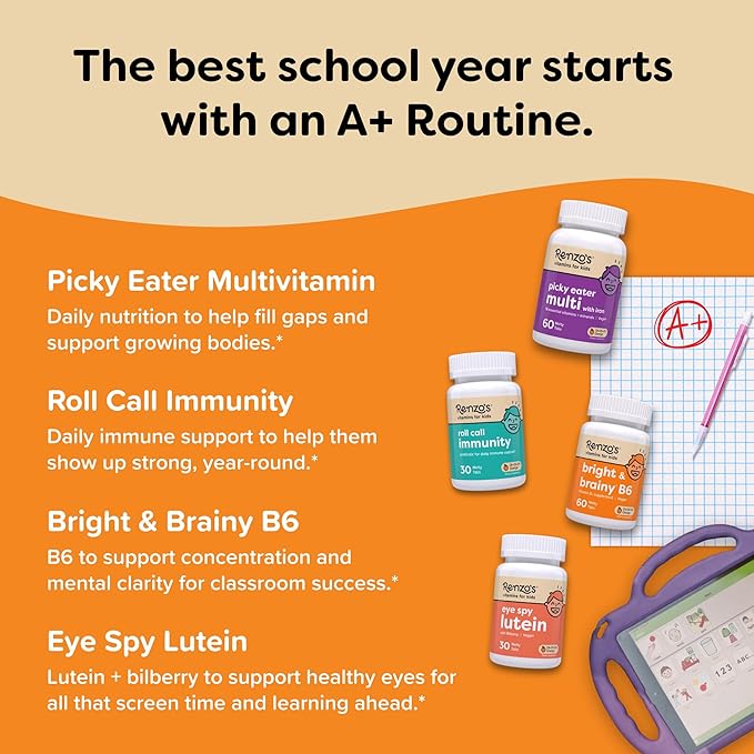 Renzo's A+ Routine Bundle - Picky Eater Mutli Cherry Roll Call Immunity Eye Spy Lutein Bright and Brainy
