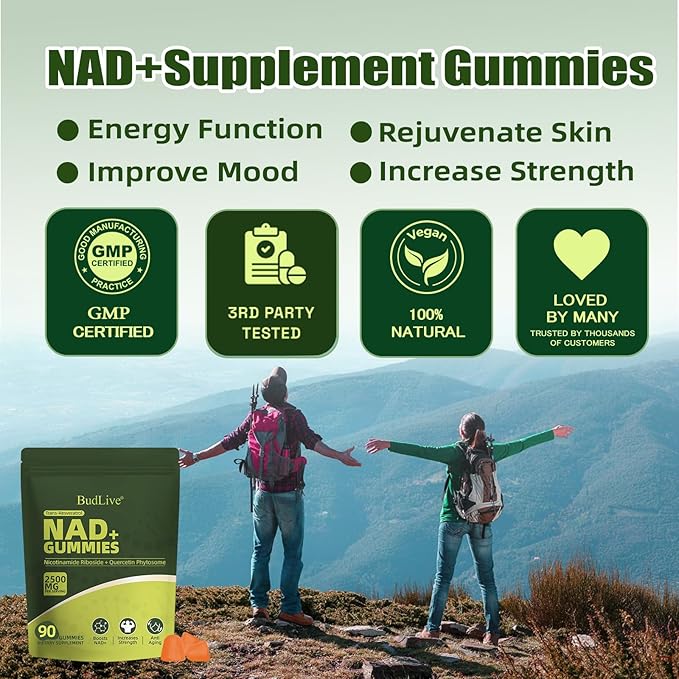 NAD Resveratrol Gummies Liposomal NAD Gummies for Women with Nicotinamide Riboside Quercetin Trans-Resveratrol Anti-Aging Cellular Energy &amp Healthy Aging Support Non GMO 90 Counts