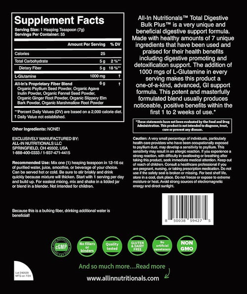 All In Nutritionals Total Digestive Bulk Powder-55 Servings Per Pouch! A Unique and Beneficial Digestive Support Formula.