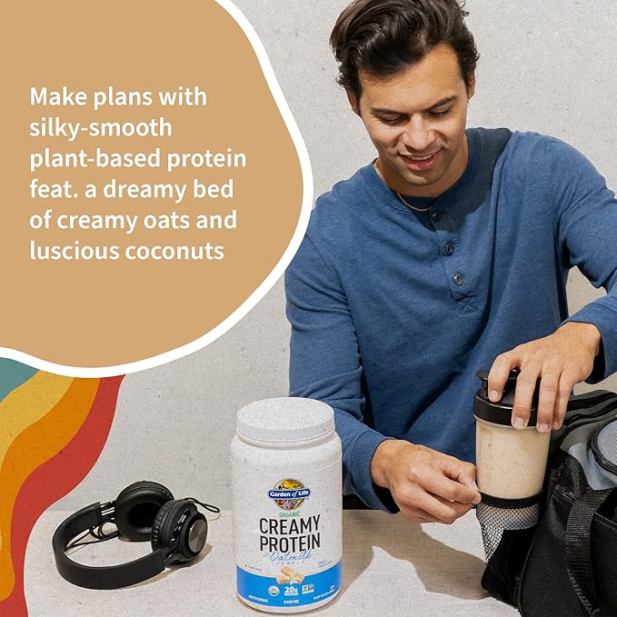 Garden of Life Creamy Plant Protein + Oat Milk Powder + Vanilla Flavor Vegan Protein Powder – Plant Based Prebiotics &amp Probiotics Gluten-Free Non-GMO Vanilla Cookie Flavor 2 LBS