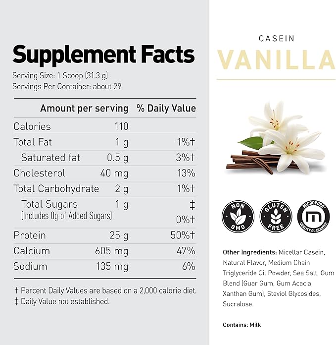 Kaged Premium Casein Protein Powder | Vanilla | Micellar Casein | Banned-Substance Free Supplement Build Muscle Recover Faster | Kasein | 28 Servings