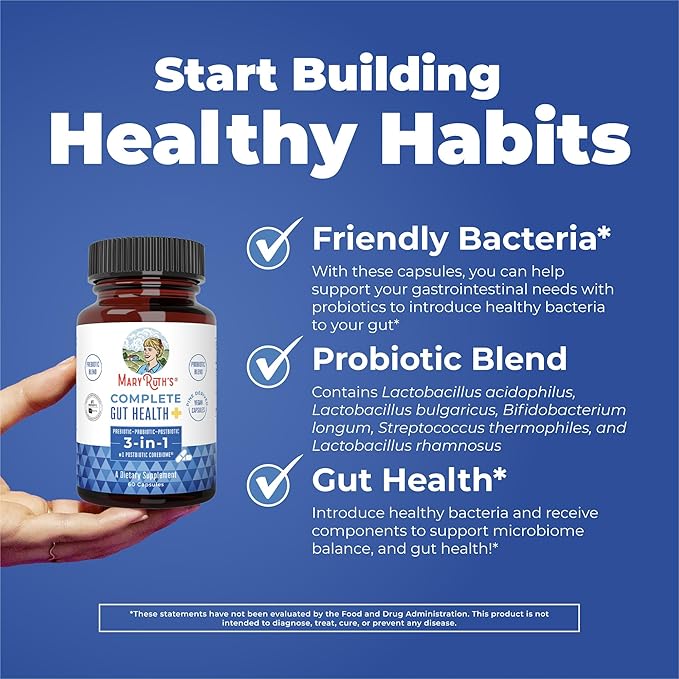 MaryRuth's Complete Gut Health+ Capsules | 5 Probiotic Blend | Butyrate | Corebiome® | Vegan Gut Support | Support Gastrointestinal Health &amp Microbiome | 2 Capsules Daily | 30 Servings