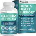 4-in-1 Calcium Supplements for Women and Men - Calcium with Vitamin D3 K2 5000 IU Supplement 601mg per Serving for Heart Bones &amp Body Defenses - Gluten-Free Vegan-Friendly (360 ct) (Pack of 1)
