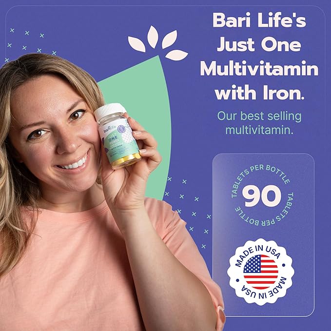 Bari Life Just One Once Daily Bariatric Multivitamin with Iron (90 Tablets) and BariBurst Calcium Citrate Soft Chews for Gastric Bypass Gastric Sleeve and Duodenal Switch (Butter Toffee)