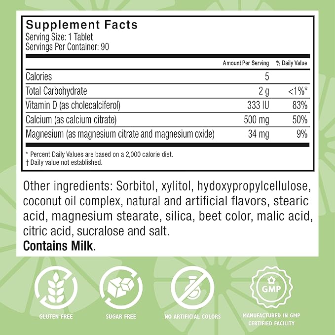 Celebrate Vitamins Calcium Plus - 500mg Calcium Citrate 333 IU Vitamin D3 &amp 34mg Magnesium for Post Bariatric Surgery - Gluten-Free &amp Sugar-Free - Mixed Fruit 90 Chewable Tablets