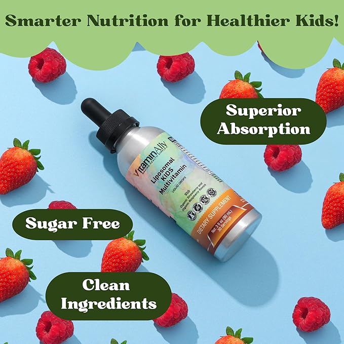 Liposomal Kids Liquid Multivitamin | Non-GMO | Clean | Sugar Free | Gluten Free | Organic Berry Flavors | Immune Support | Bone Health | Overall Wellness | 30 Servings | 3 fl oz