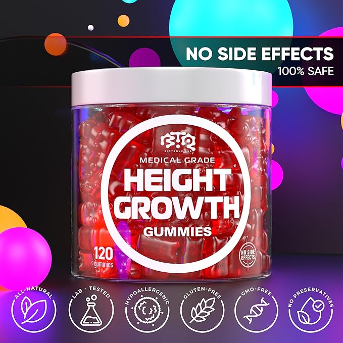 Height Growth Increase Gummies Vitamins Grow Tall Supplement Calcium Magnesium Zinc Ashwagandha Glucosamine Multivitamin for Teens Kids 120 Gummies