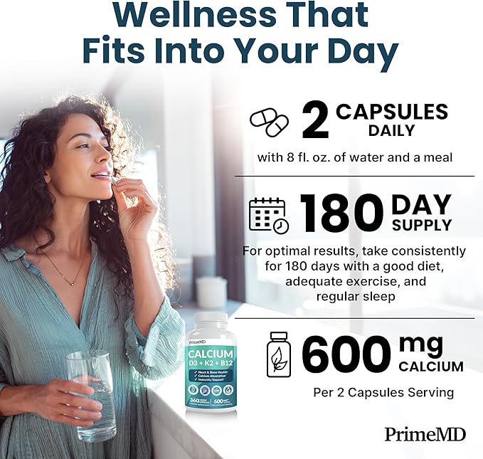 4-in-1 Calcium Supplements for Women and Men - Calcium with Vitamin D3 K2 5000 IU Supplement 601mg per Serving for Heart Bones &amp Body Defenses - Gluten-Free Vegan-Friendly (360 ct) (Pack of 1)