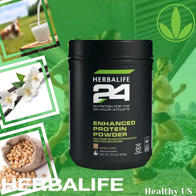 Herbalife 24 Enhanced Protein Powder: Natural Flavor (640 G) for The 24-Hour Athlete Natural Flavor No Artificial Sweetener 0g Added Sugar Gluten-Free