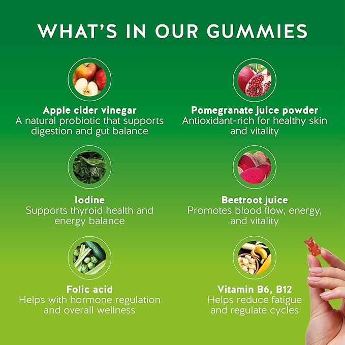 Bears with Benefits Apple Cider Vinegar Gummies – Metabolism &amp Detox Support with Vitamins B6 B12 Iodine &amp Folic Acid – Vegan. Balanced Gut (90 Gummies)