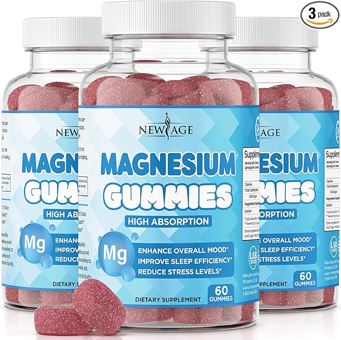 Magnesium Gummies - Calming Anti-Stress Gummies Magnesium Supplement for Adults and Kids Vegan Gelatin-Free Gluten-Free Non-GMO Delicious Natural Raspberry Flavor- 180 Count - by New Age