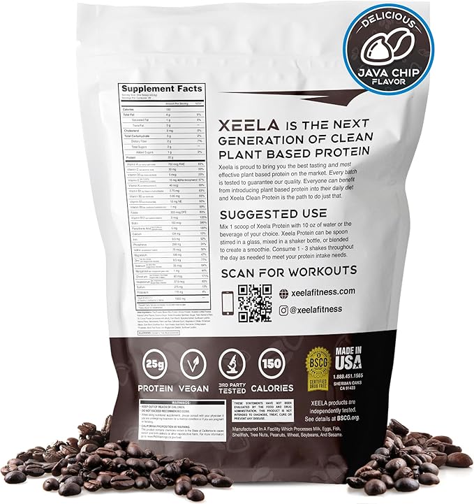 XEELA Plant Based Vegan Protein Powder - Independently Tested - 25g High Protein Pea Protein for Men &amp Women - Vitamins &amp Minerals Non GMO Dairy &amp Gluten Free LowCarb &amp LowFat (Jav