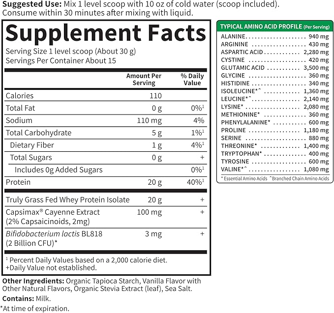 Garden of Life SPORT Whey Plus Weight Management with Amino Energy - 20g of Grass Fed Protein Isolate for Women and Men - Vanilla Powder - With Capsimax 2 Billion CFU Probiotics About 15 Servings