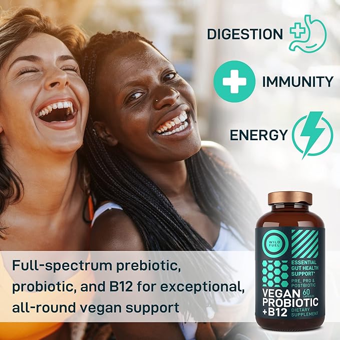 WILD FUEL Vegan Probiotic Plus B12 and Liquid Collagen Peptides with Biotin Wellness Bundle