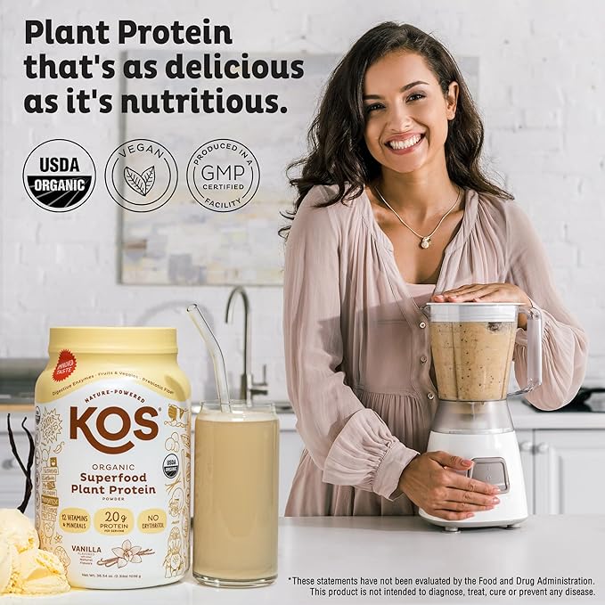 KOS Vegan Protein Powder Erythritol Free Vanilla USDA Organic - Pea Protein Blend Plant Based Superfood Rich in Vitamins &amp Minerals - Keto Dairy Free - Meal Replacement for Women &amp Men 28
