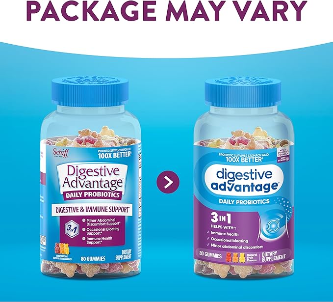 Digestive Advantage Daily Probiotic Gummies for Digestive Health Gut Health &amp Immune Support Probiotics for Men and Women (80ct) - Delicious Natural Fruit Flavor* (Pack of 2)