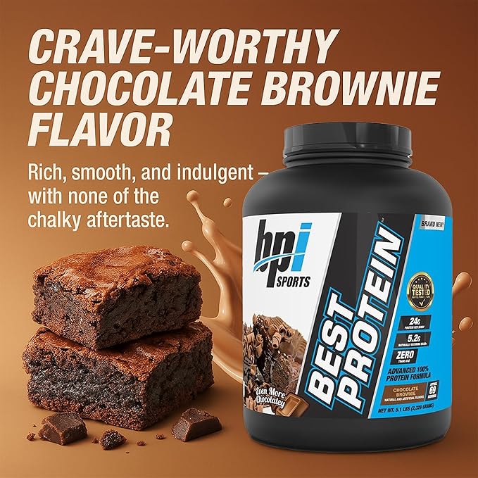 BPI Sports Best Protein – 100% Whey Protein Powder – Muscle Growth Recovery Meal Replacement – No Fillers Gluten Free – Best Protein Powder for Men &amp Women | Chocolate Brownie – 5.1 Pounds