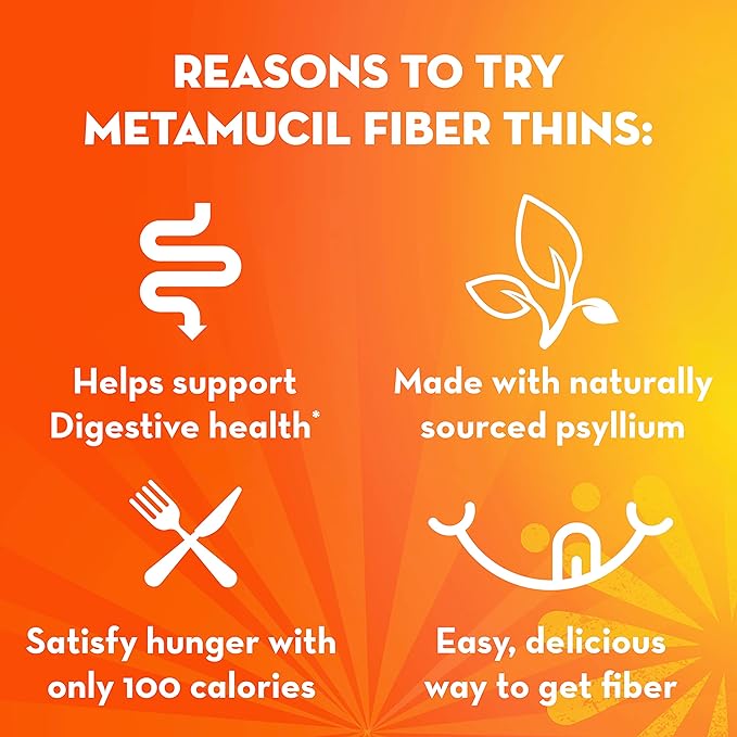 Metamucil Fiber Thins Daily Psyllium Husk Fiber Supplement Supports Digestive Health and Satisfies Hunger Apple Crisp Flavor 48 Total Servings (4 Packs of 12)