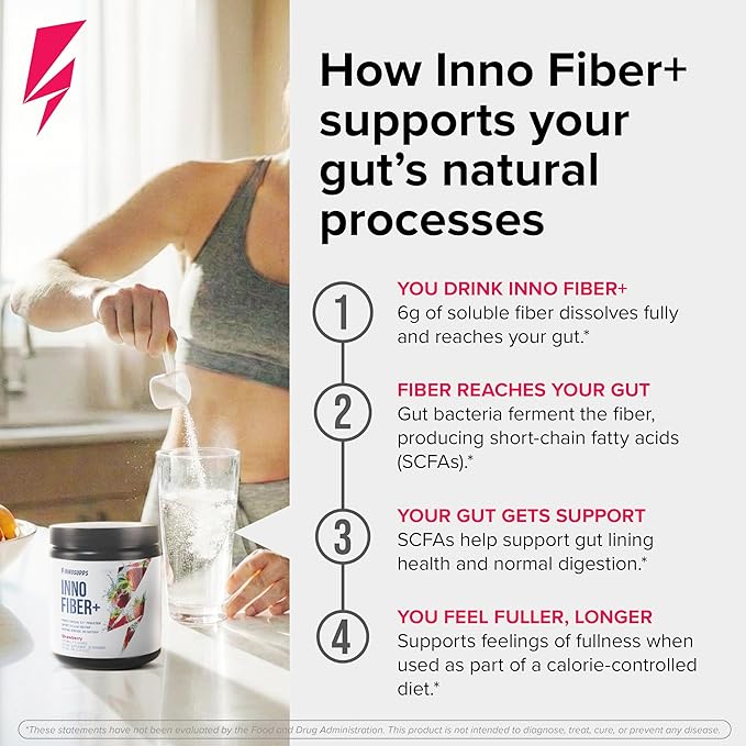 Inno Fiber+ 6g Daily 3-in-1 Fiber Supplement + Prebiotic Probiotic and Postbiotic for Men &amp Women Supports Digestive Health Gut Health 30 Servings