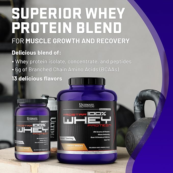 Ultimate Nutrition Prostar Whey Protein Powder Isolate Gourmet Cocoa Mocha - Low Carb High Protein Powder Shake for Muscle Gain &amp Recovery - Low Sodium Low-Fat &amp Keto Friendly - 2 lbs Tub