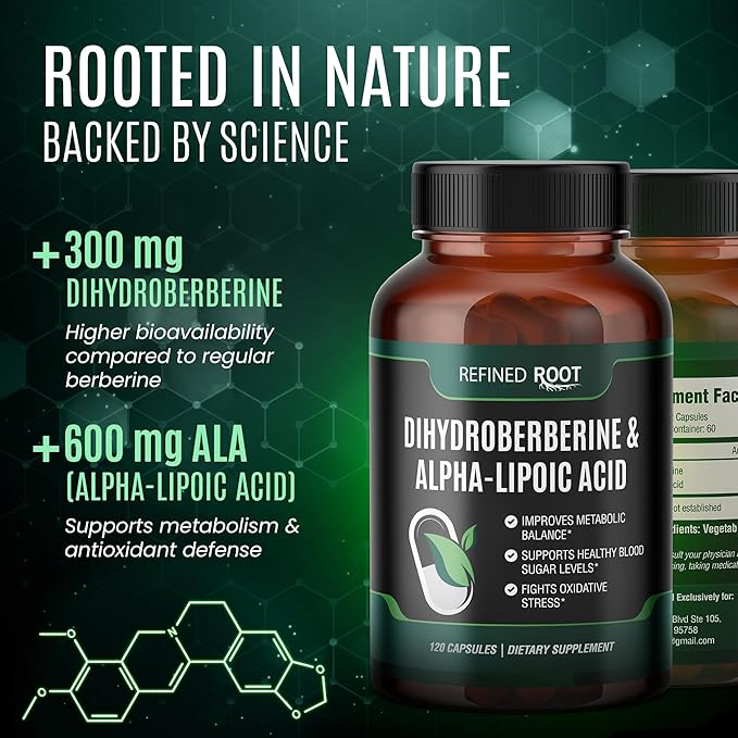 Refined Root Dihydroberberine 300mg with Alpha Lipoic Acid 600mg Supplement - Extra Strength Berberine Supplement with Alpha-Lipoic Acid (ALA) - Advanced Dihydroberberine for Optimal Health