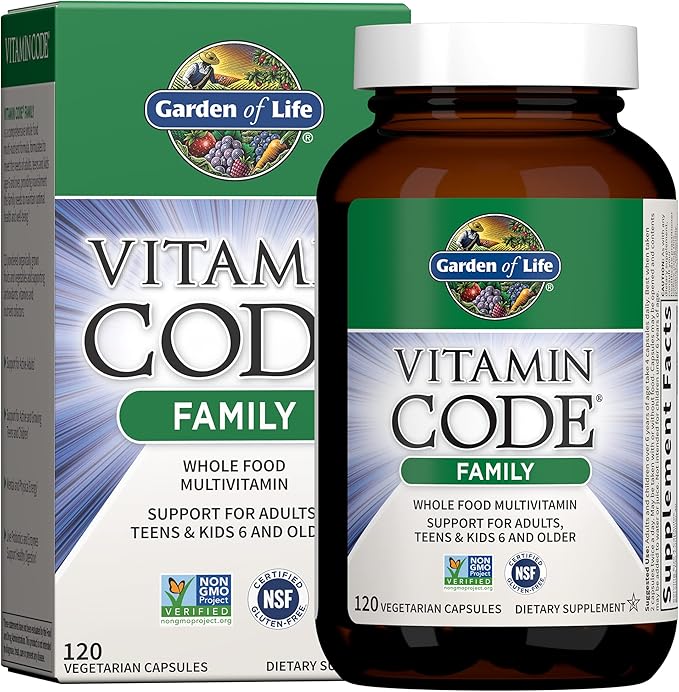 Garden of Life Multivitamin for Women Men &amp Kids Age 6 and up Vitamin Code Family Multi - 120 Vegetarian Capsules Whole Food Vitamins Food Blend &amp Probiotics Gluten Free Dietary Supplemen