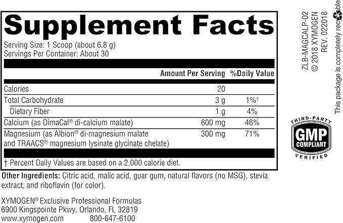 XYMOGEN OptiMag Plus Calcium - Great-Tasting Magnesium Powder with Calcium to Support Calm Behaviors Healthy Mood Healthy Bone + Muscle Function - Pear Flavor with Magnesium Malate (7.2 oz)