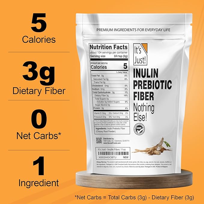 It's Just! - Inulin Prebiotic Fiber Sweetener Product of Belgium Chicory Root Powder (4 Pound (Pack of 1))