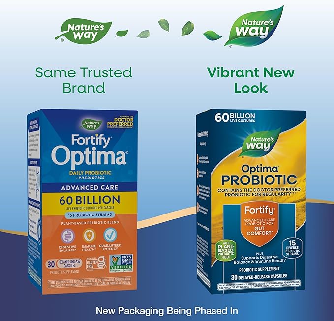 Natures Way Fortify Optima Daily Probiotic 60 Billion 15 Strains Prebiotic 30 Capsules