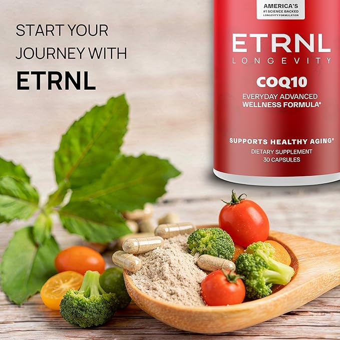 ETRNL Longevity CoQ10 200mg Ubiquinone - 30 Capsules - Coenzyme Q10 Supplement for Cellular Energy Heart Health &amp Antioxidant Support - Supports Mitochondrial Function - Vegan Non-GMO Gluten-Free