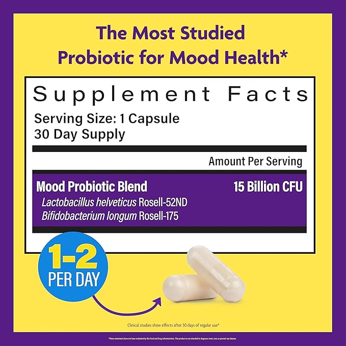 InnovixLabs Mood Probiotic for Women &amp Men Clinically Studied Digestive &amp Mood Support Supplement Lactobacillus helveticus Rosell-52ND &amp Bifidobacterium longum Rosell-175 60 Capsules