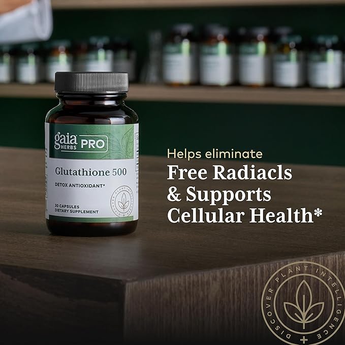 GAIA HERBS PRO Glutathione 500 - Antioxidant Supplement Supports Cellular Health* - Supplement with Glutathione for Men &amp Women - Vegan Gluten-Free Soy-Free - 30 Capsules (30 Servings)