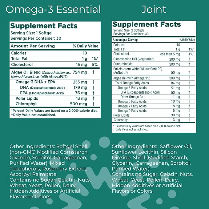 Iwi Omega-3 Essential &amp Joint Omega-3 Bundle 30 Servings Vegan Plant-Based Algae Omega 3 Krill &amp Fish Oil Alternative No Fishy Aftertaste