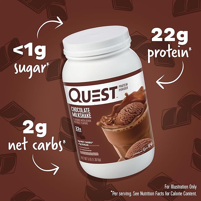 Quest Nutrition Chocolate Milkshake Protein Powder 22g Protein 1g Sugar Low Carb Gluten Free 3 Pound 43 Servings &amp Cookies &amp Cream Protein Powder 20g Protein 1g Sugar Low Carb Gluten