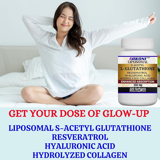 Nikoni Liposomal S-Acetyl L-Glutathione Resveratrol Hyaluronic Acid &amp Collagen 500 mg-480 Softgels