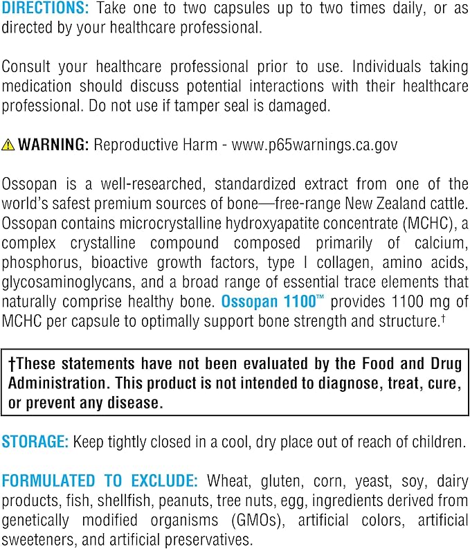 XYMOGEN Ossopan 1100 - Supports Bone Strength + Bone Health - Calcium Supplement with Microcrystalline Hydroxyapatite Phosphorus - Calcium for Women and Men (120 Capsules)