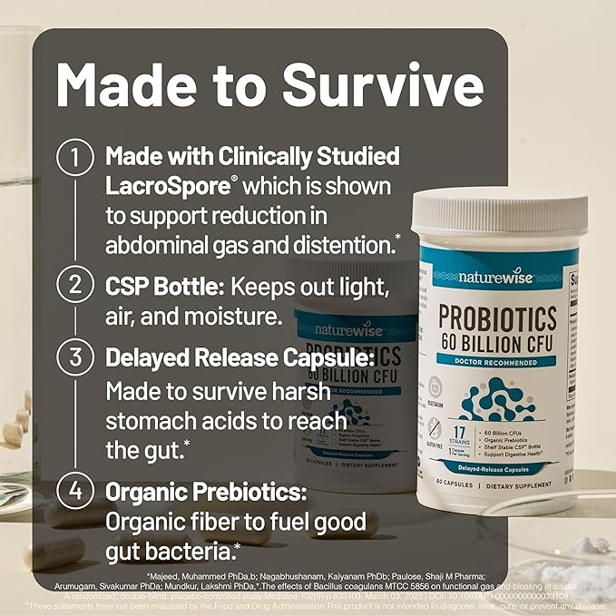 NatureWise [1] Probiotics 60 Billion CFU + Organic Prebiotics - 30 Capsules[1-Month Supply] + [1] Magnesium Glycinate 625mg - Chelated Magnesium - 30 Capsules[30-Day Supply]