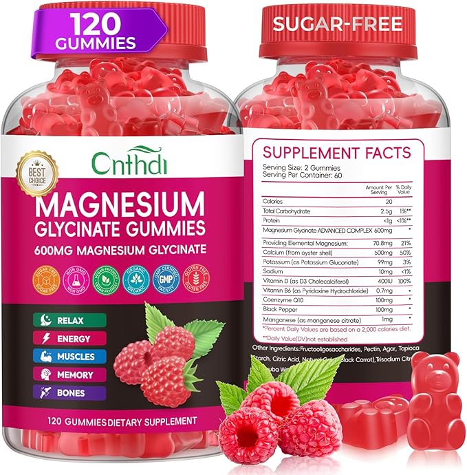 Magnesium Glycinate Gummies 600mg High Absorption Magnesium Gummies Black Currant Oil Calcium Vitamin B6 Sugar Free Chews for Adults &amp Kids Relaxation Stress Relief Night Rest