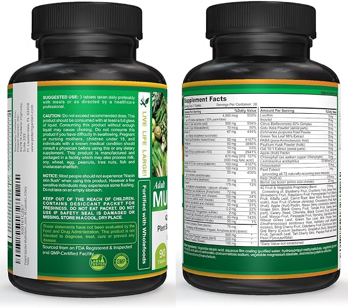 Potent Garden Adult Multivitamin for Women &amp Men 42 Fruits &amp Vegetables Plus Probiotics Supports Energy Metabolism &amp Immune System Daily Multivitamin for Men &amp Women Non-GMO 90 Tab
