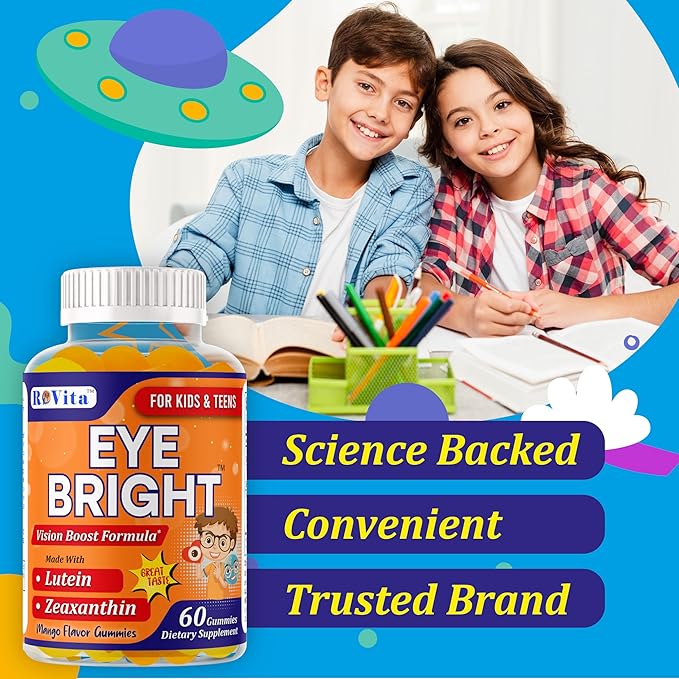 Eye Bright Lutein Gummies for Kids &amp Teens– Eye Vitamins with Lutein &amp Zeaxanthin – Eye Health Supplements for Vision Support – Vitamins for Eye Health &amp Macular Support – 60 Gummies