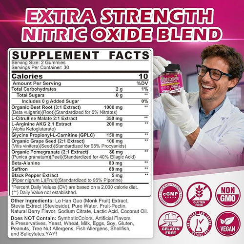 2PACK Organic Beet Root Gummies with L-Citrulline &amp L-Arginine + Methylated Multivitamin for Men Gummies