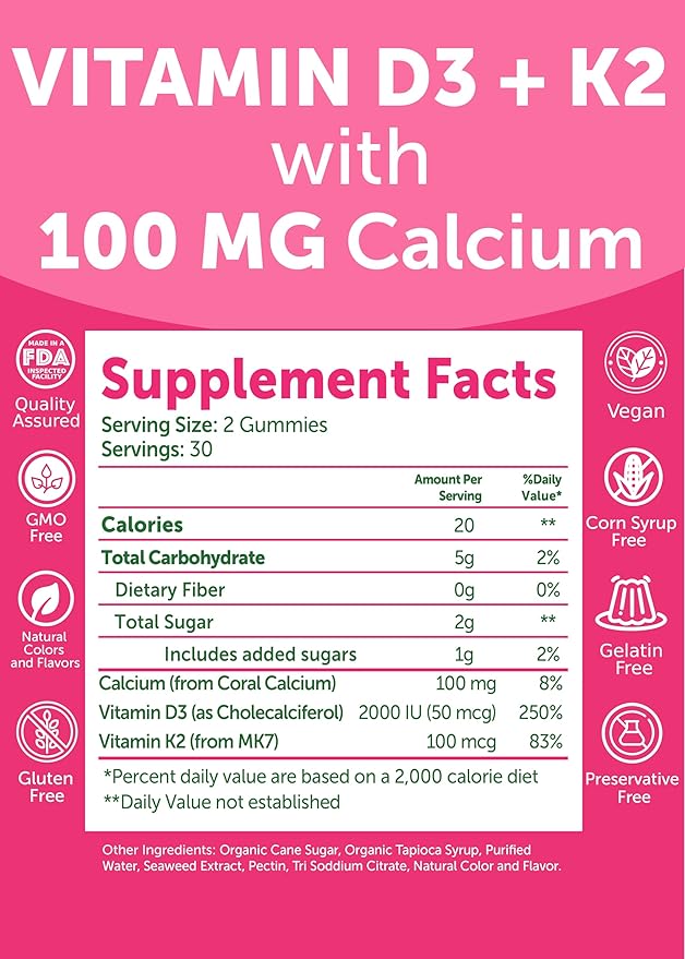 Lunakai USA Made Calcium Magnesium Zinc + D3 + K2 Gummies Bundle – Naturally Flavored Non-GMO – 60ct Each