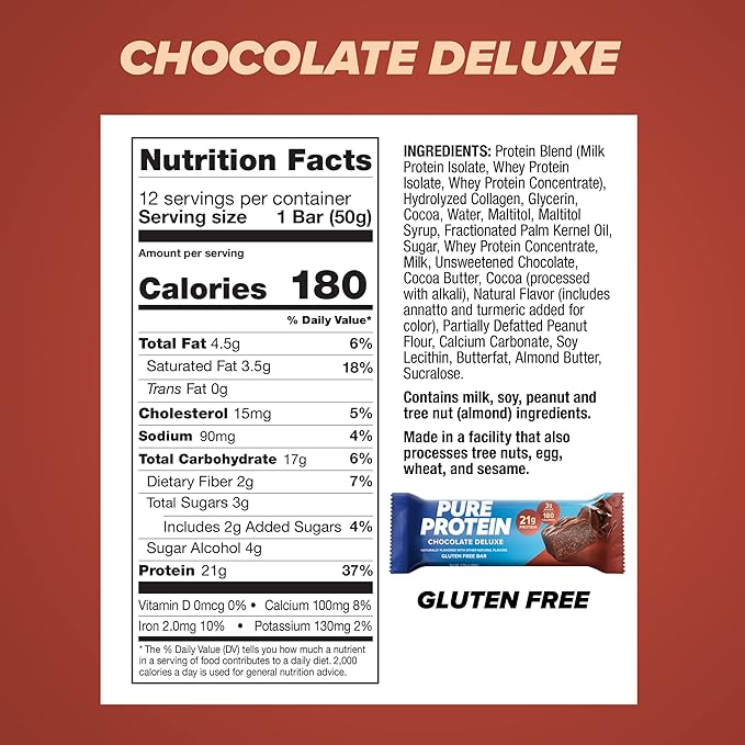 Muscle Milk Pro Series Protein Powder Knockout Chocolate 2lb 11 Servings 50g Protein &amp Pure Protein Bars Chocolate Deluxe 12 Count 1.76oz 21g Protein