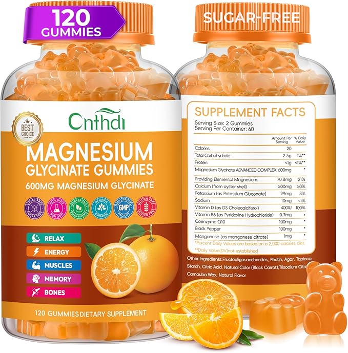 Magnesium Glycinate Gummies High Absorption Magnesium Gummies Calcium Vitamin B6 D3 Sugar Free Chews for Adults &amp Kids Relaxation Stress Relief Night Rest