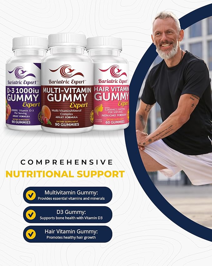 Bariatric Multivitamin 3 Pack Multivitamin Gummy 90 Chews. - D3 Gummies 90 Chew - Hair Vitamin Gummy 60 Chews.